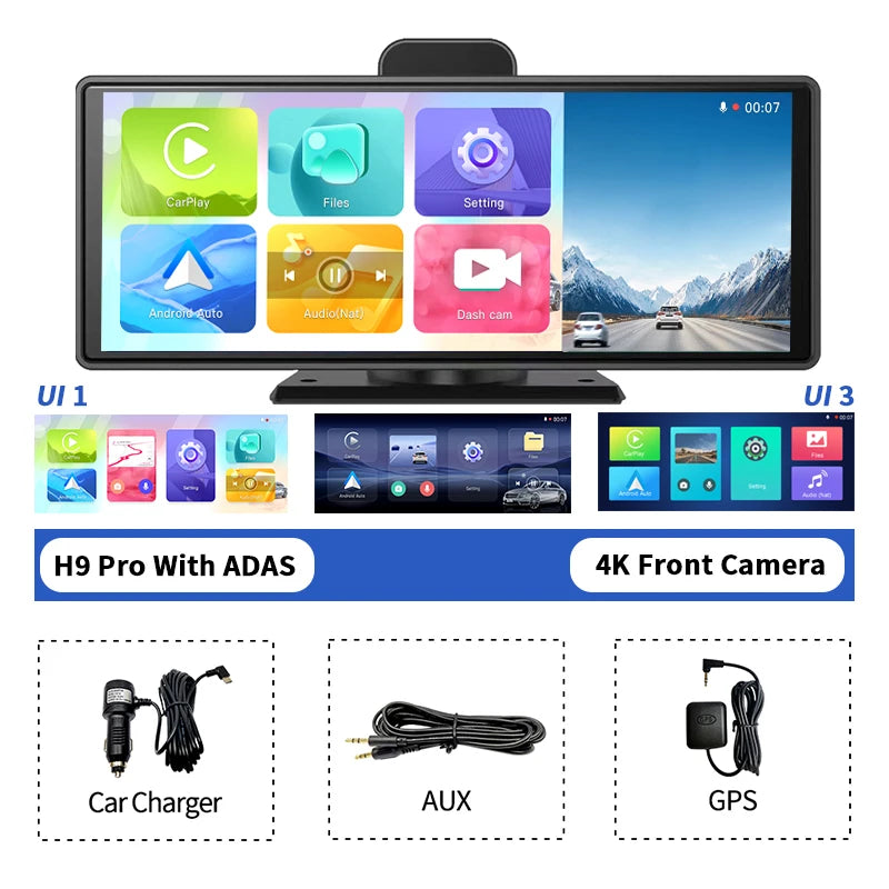 10.26" H9 Pro 4K Dash Cam ADAS Wireless Carplay Android Auto Car DVR Camera AUX 5G Wifi GPS Navigation Video Recorder