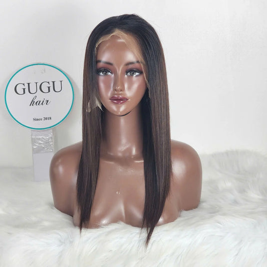 16 inch 100% Raw Vietnamese Ombre Brown Color Bone Straight Human Hair Wigs Double Drawn Long Length Vietnam Vendor