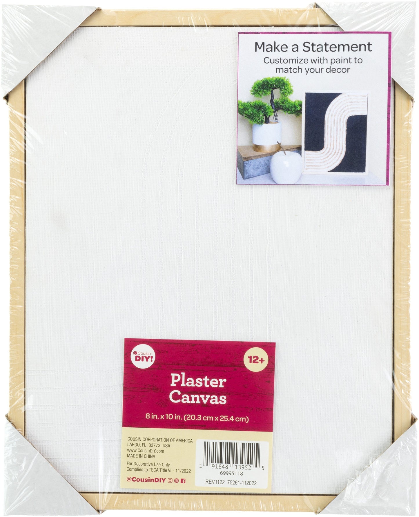 Cousin DIY Paintable Framed Textured Canvas10 X8 Curved Lines Pack of 3