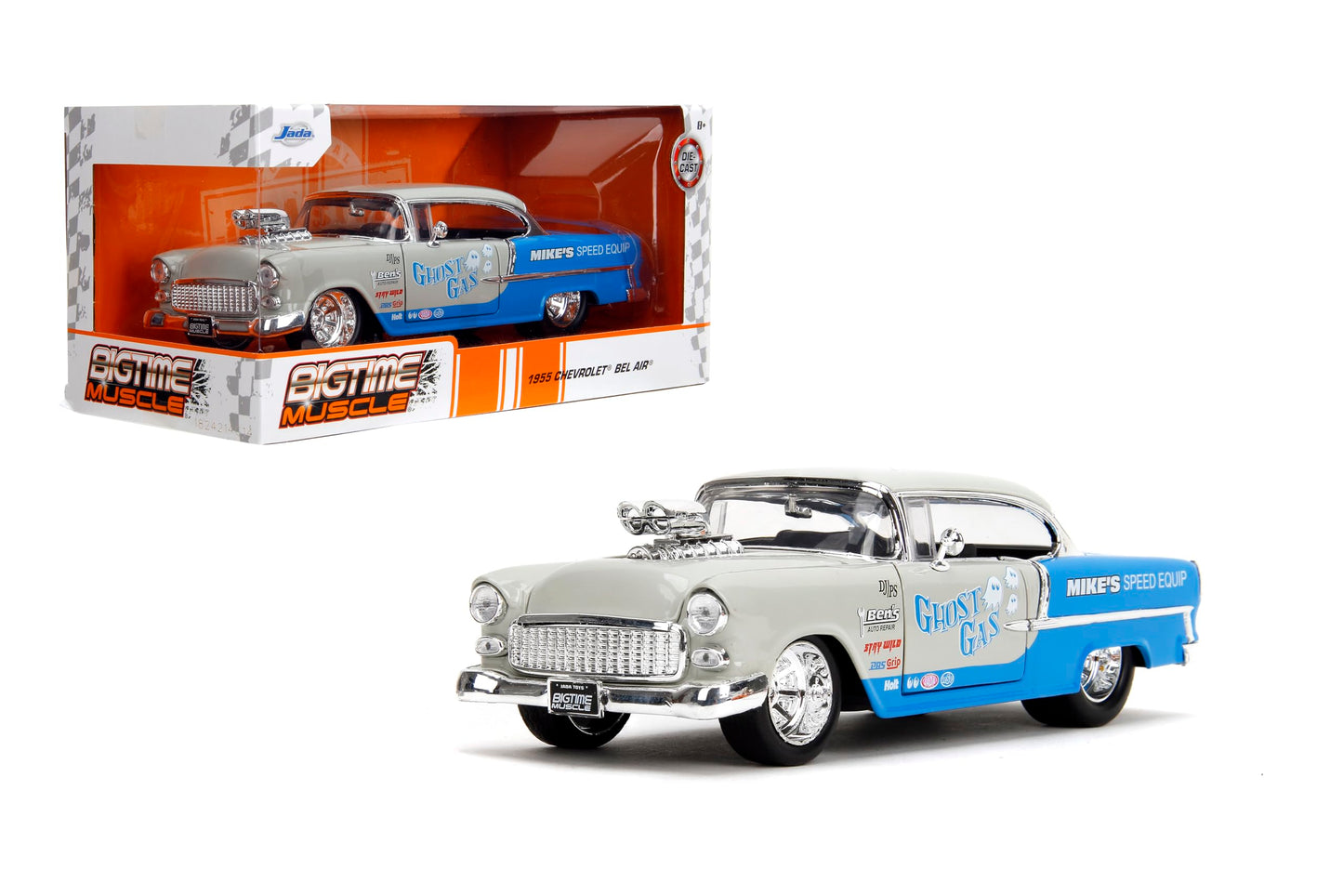 Bigtime Muscle 1:24 1955 Chevrolet Bel-Air Die-Cast Car Toys for Kids and Adults(Cool Gray/Gloss Blue)