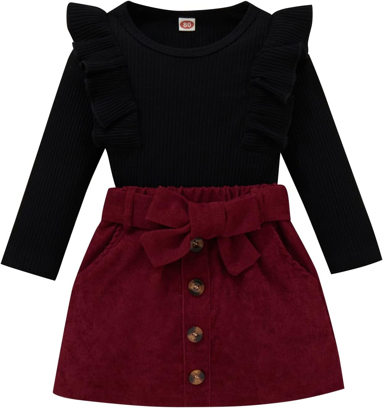 Kupretty Toddler Baby Girl Fall Winter Clothes Turtleneck Solid Knit Pullover Tops Plaid Button Mini Skirts Set Outfits