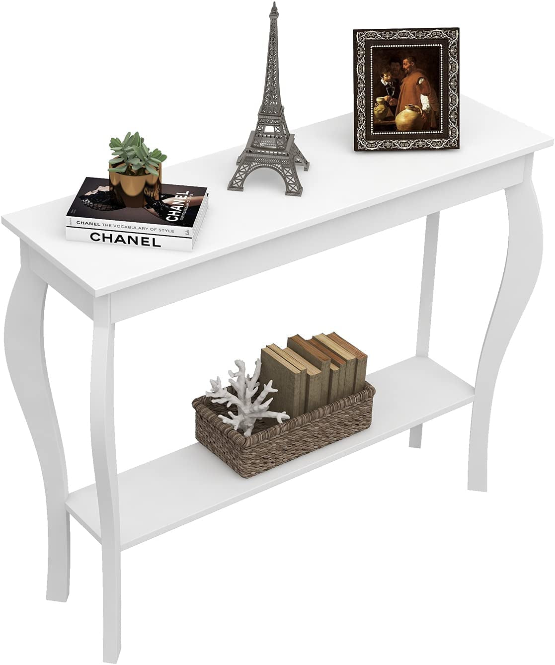 39" Narrow Entryway Table with Storage Shelf, White