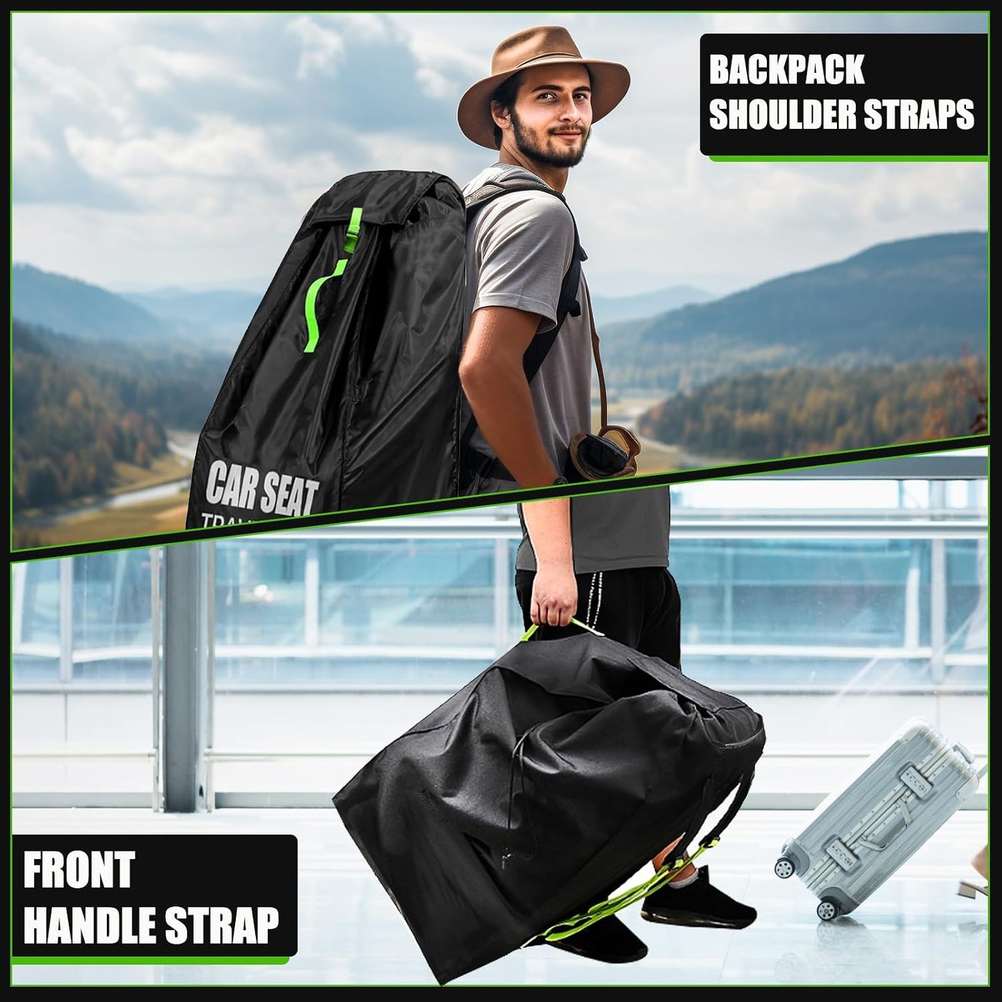 Car Seat Travel Bag for Airplane, Padded Strap Car Seat Bags for Air Travel