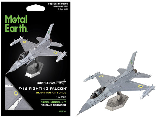 Model Kit Lockheed Martin F-16 Fighting Falcon Aircraft "Ukrainian Air Force" (Moderate Difficulty) Steel Model by Metal Earth
