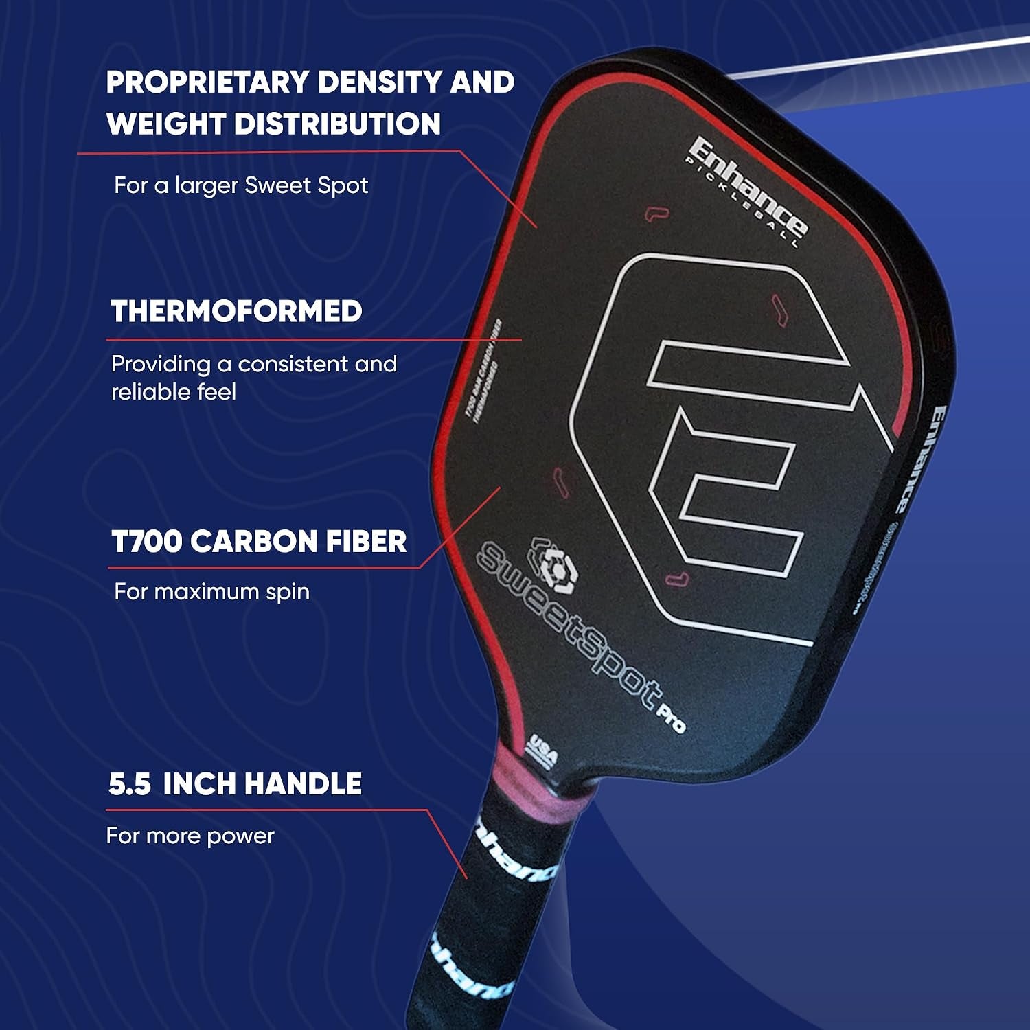 Sweetspot Pro Paddle – Carbon Fiber Pickleball Racket W/Foam-Injected Edges for Max Sweetspot – Highest USAPA Approved Grit – Designed by #1 Coach (Classic)