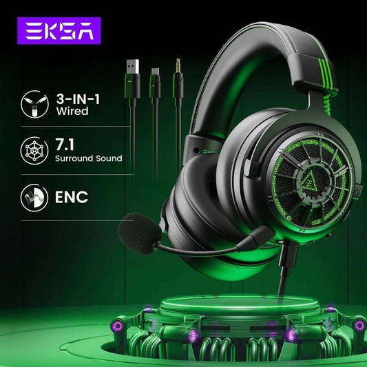 Color: E5000 Pro - EKSA E5000 Pro Gaming Headphones for PC/PS4/Xbox/Switch, 7.1 Wired Headset Gamer with ENC Mic, USB/Type C/3.5mm Detachable Cable