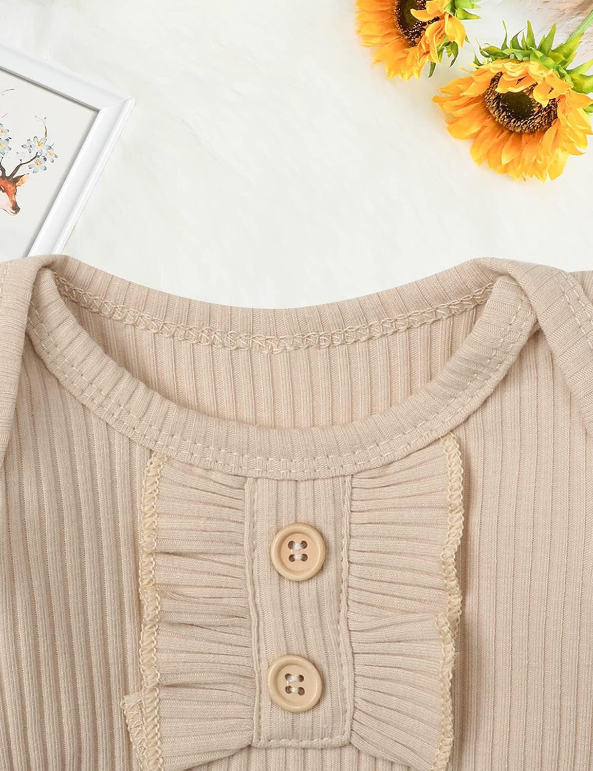 KANGKANG Newborn Baby Girl Clothes Ribbed Ruffle Sleeve Romper + Floral Pants + Headband Cute Infant Baby Girl Outfit 3Pcs