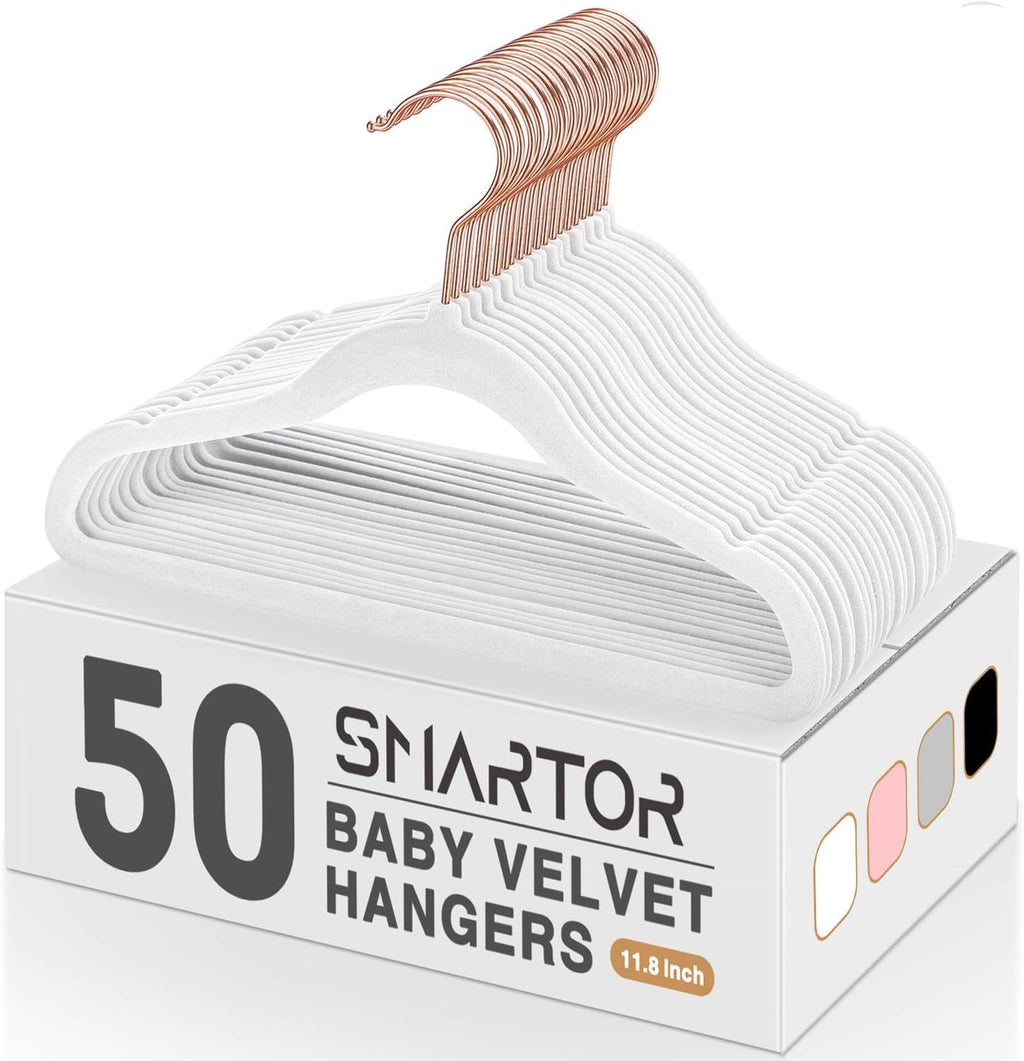 Smartor 11.8" Premium Baby Velvet Hangers for Closet, 50 Pack, White