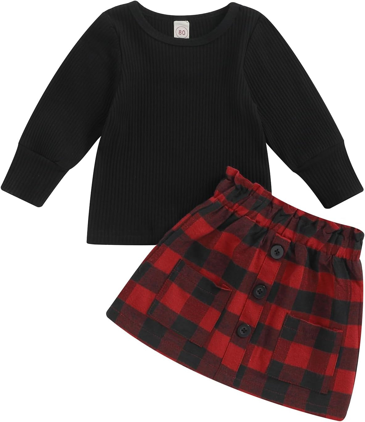 Kupretty Toddler Baby Girl Fall Winter Clothes Turtleneck Solid Knit Pullover Tops Plaid Button Mini Skirts Set Outfits