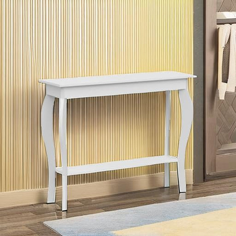 39" Narrow Entryway Table with Storage Shelf, White