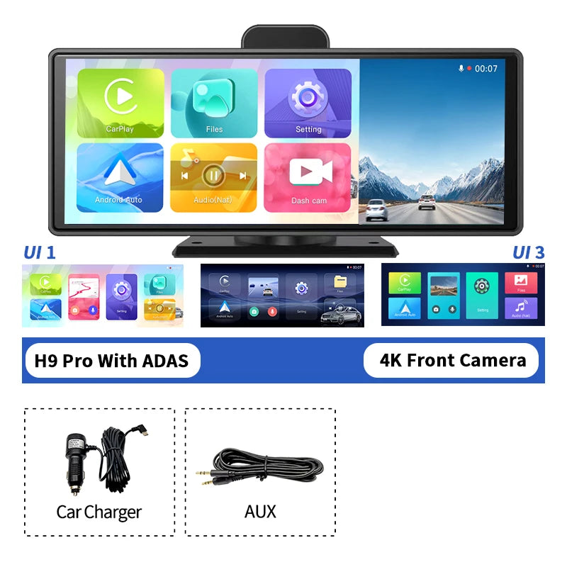 10.26" H9 Pro 4K Dash Cam ADAS Wireless Carplay Android Auto Car DVR Camera AUX 5G Wifi GPS Navigation Video Recorder