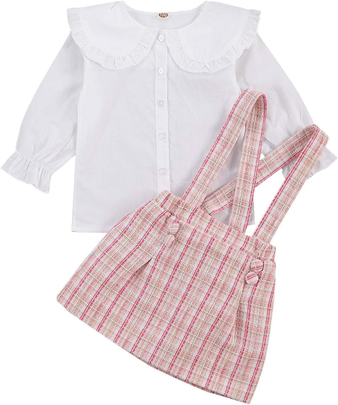 Kupretty Toddler Baby Girl Fall Winter Clothes Turtleneck Solid Knit Pullover Tops Plaid Button Mini Skirts Set Outfits