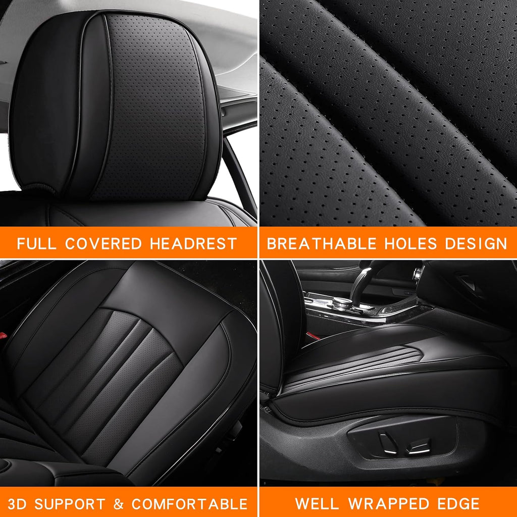 Car Seat Cover Full Set, Leather Car Seat Cover, Waterproof Seat Covers, Car Seat Cushion, Nappa Leather Seat Covers Car Seat Protector Universal Fit Most Cars Black