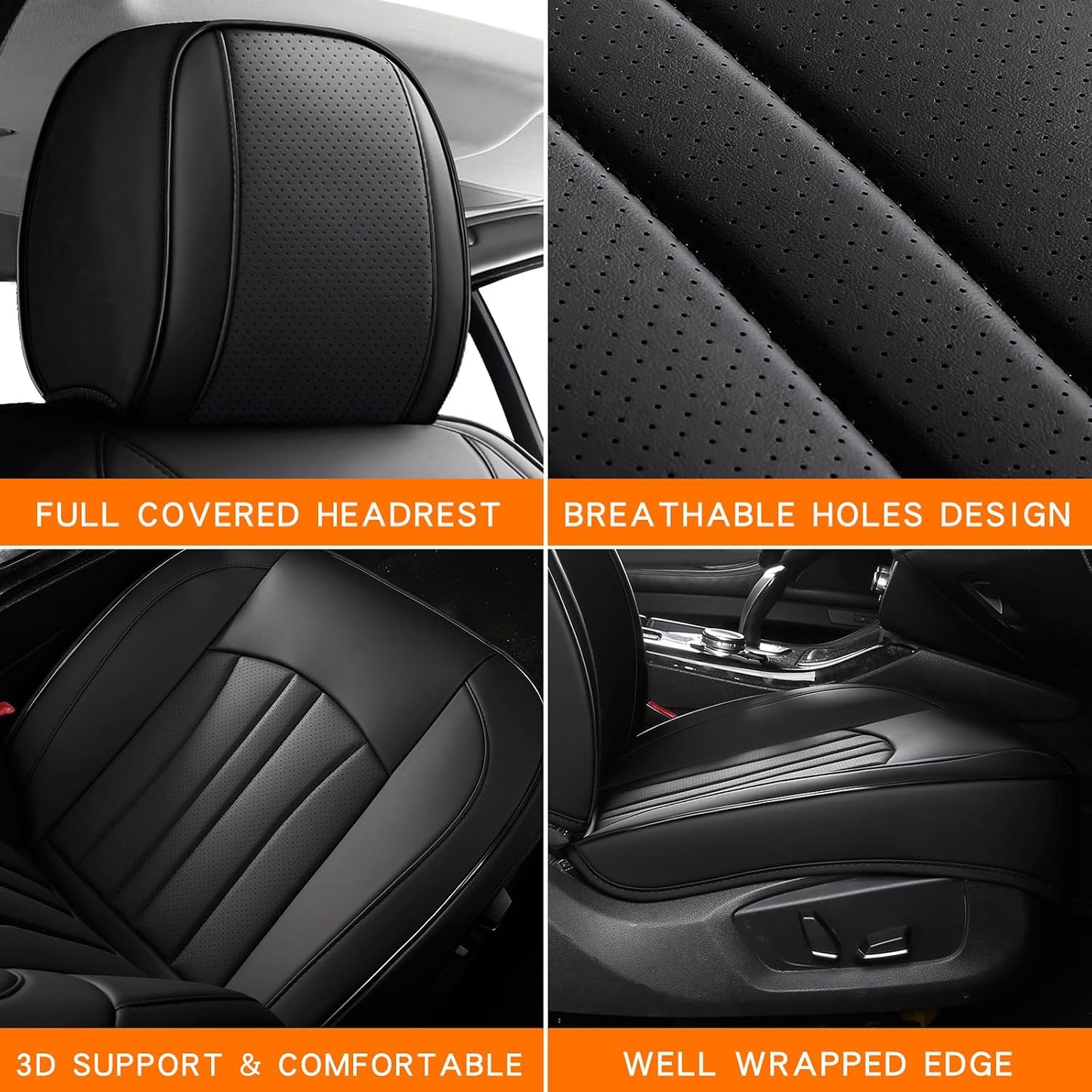Car Seat Cover Full Set, Leather Car Seat Cover, Waterproof Seat Covers, Car Seat Cushion, Nappa Leather Seat Covers Car Seat Protector Universal Fit Most Cars Black