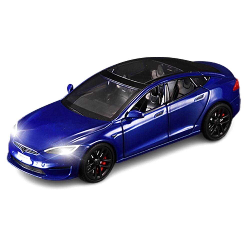 1/24 Model S Toy Cars Alloy Diecast Model Car Pull Back Model S Model Car with Light Diecast Model S Car Model Toy Suitable for Kids Adults Birthday Gift (Blue)