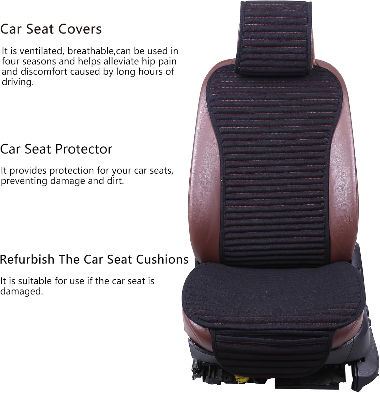 Linen Front Car Seat Cover,Seat Protector,Buckwheat Hull Cooling