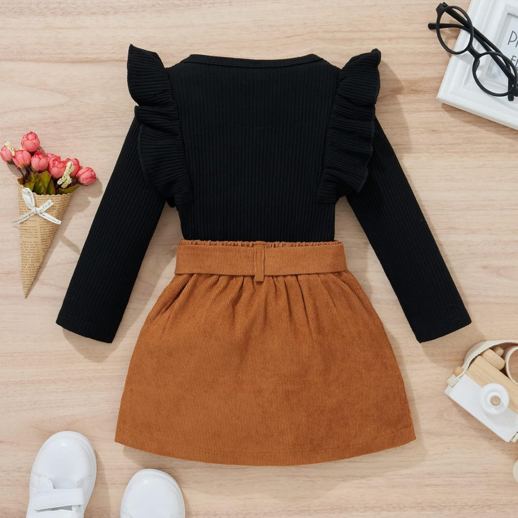 Kupretty Toddler Baby Girl Fall Winter Clothes Turtleneck Solid Knit Pullover Tops Plaid Button Mini Skirts Set Outfits