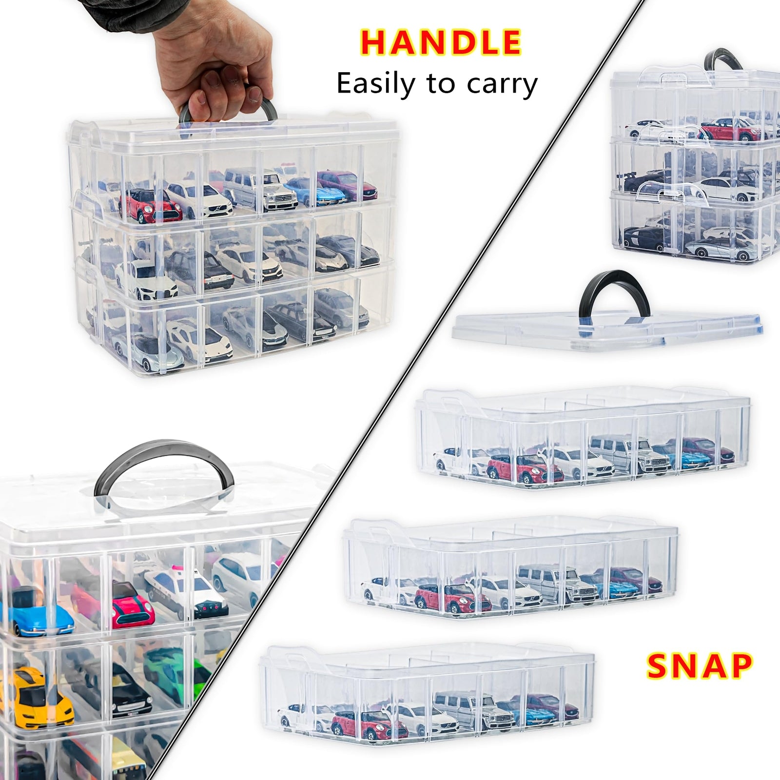 Toy Cars Storage Organizer Case for Hot Wheels Matchbox Cars W/ 30 Compartments