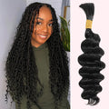 HWO Human Braiding Hair for Boho Braids 50g Deep Wave Bulk Human Hair for Braiding No Weft Boho Knotless Braids Human Hair Bulk 100 Percent Human Braiding Hair Wet and Wavy Bulk Hair 16 Inch(1 Bundle)