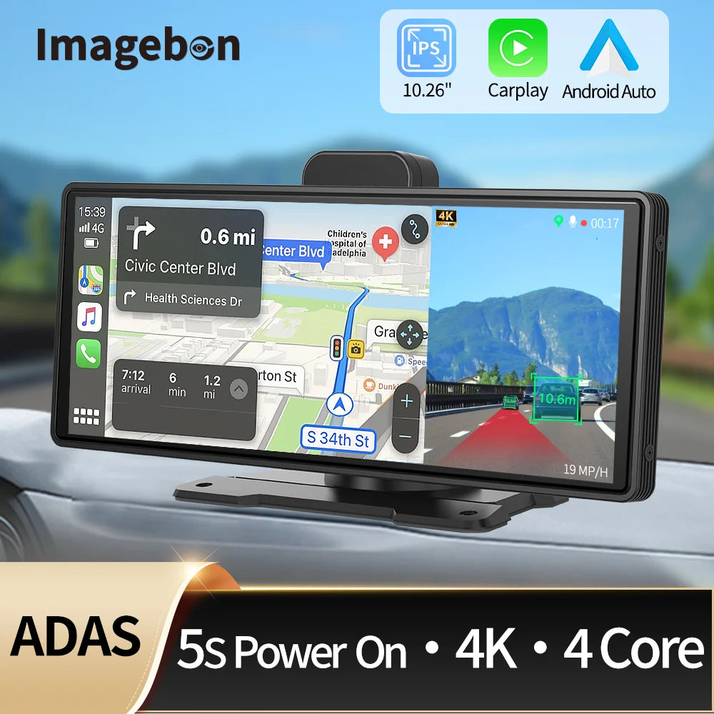 10.26" H9 Pro 4K Dash Cam ADAS Wireless Carplay Android Auto Car DVR Camera AUX 5G Wifi GPS Navigation Video Recorder