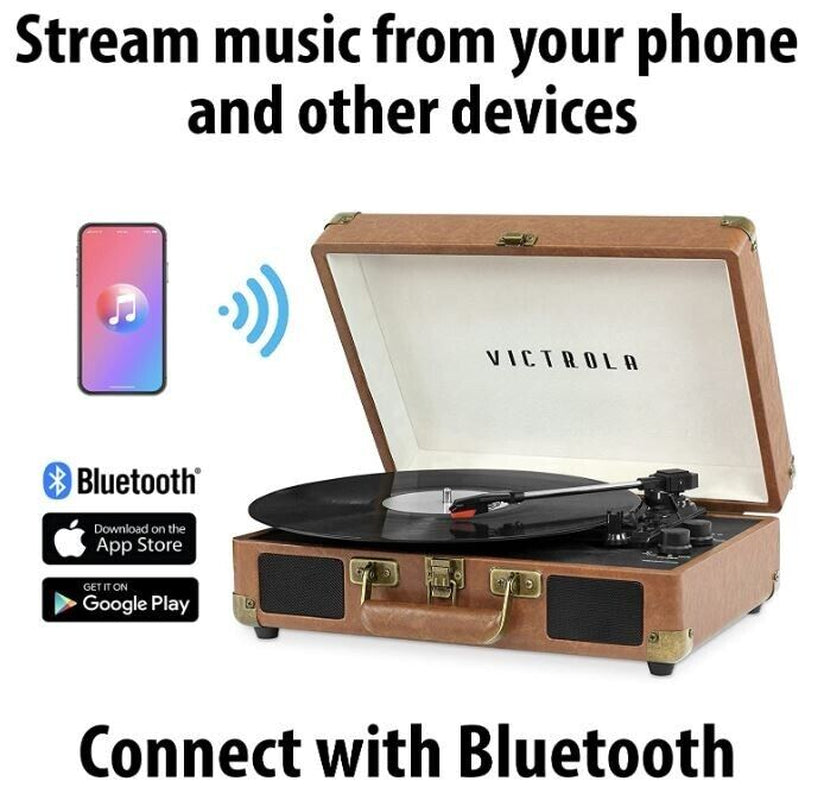 Brown Portable Suitcase Record Player Bluetooth Vinyl Record Player Suitcase New