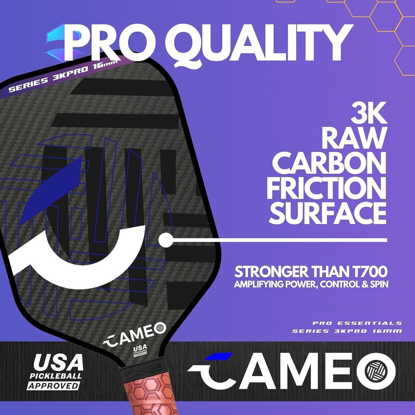 Pickleball Paddles | 3K Graphite Carbon Fiber Pickleball Paddle | 16Mm Pickle Ball Paddle | Pickleball Paddles Carbon Fiber Control & Power | Pickleball Racket Pro | USAPA Approved