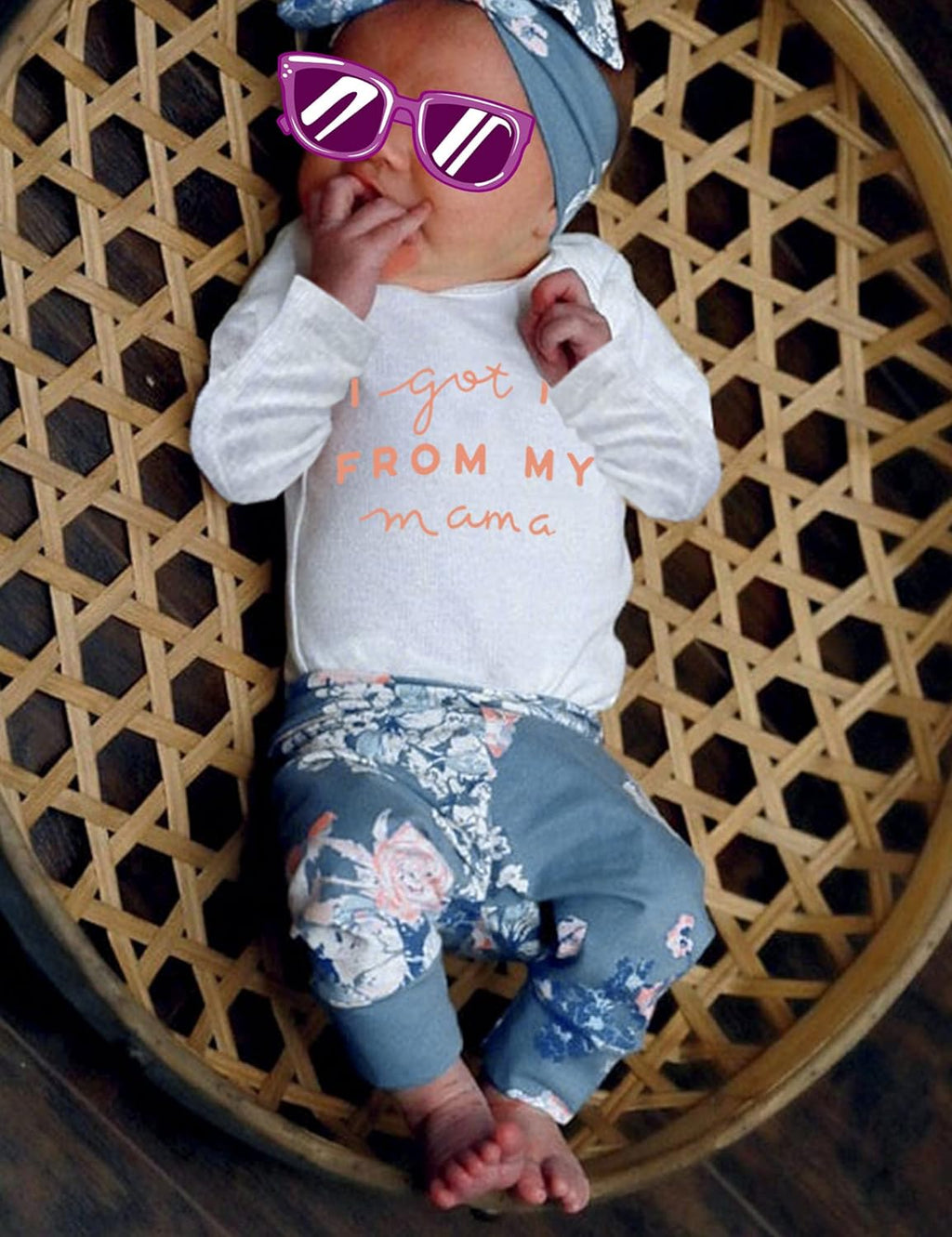 KANGKANG Newborn Baby Girl Clothes Hi I'M New Here Newborn Outfit Infant Romper Floral Pants Cute Baby Girl Outfits 4PC Set