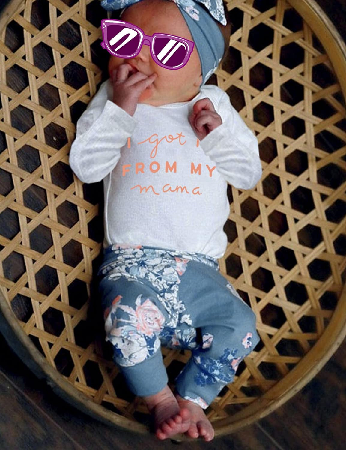 KANGKANG Newborn Baby Girl Clothes Hi I'M New Here Newborn Outfit Infant Romper Floral Pants Cute Baby Girl Outfits 4PC Set