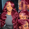 BRUAR 26 Inch Burgundy Lace Front Wigs Human Hair Glueless Body Wave HD Transparent Lace Frontal Wigs for Women Pre Plucked Glueless Red Wig Human Hair Colored Human Hair Wigs with Baby Hair