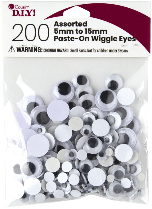 Paste-ON Wiggle Eyes 5mm TO 15mm 200/Pkg-Black (Pack OF 3)