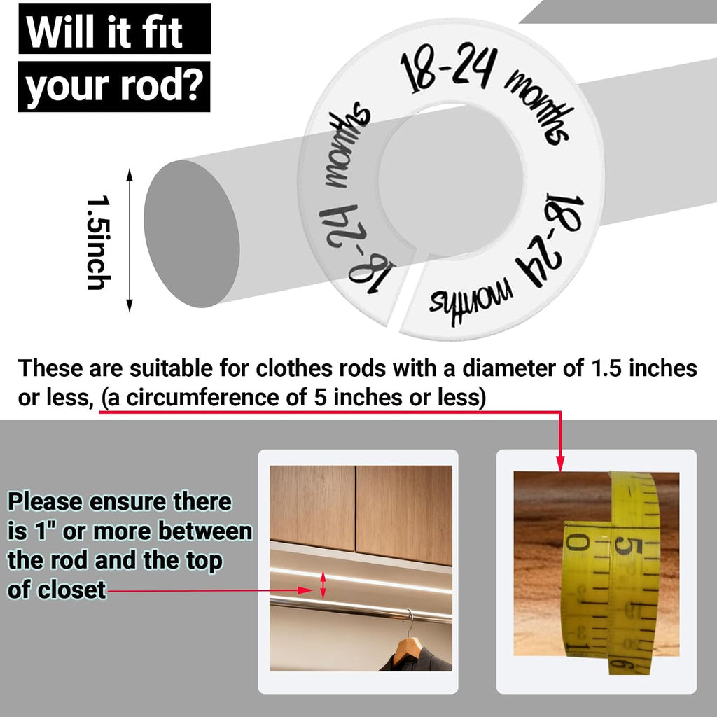 6-Piece Baby Closet Dividers, Unisex Baby Clothes Size Dividers,Nursery Closet Dividers for 0-24 Months Clothes Organizer and Most Rods