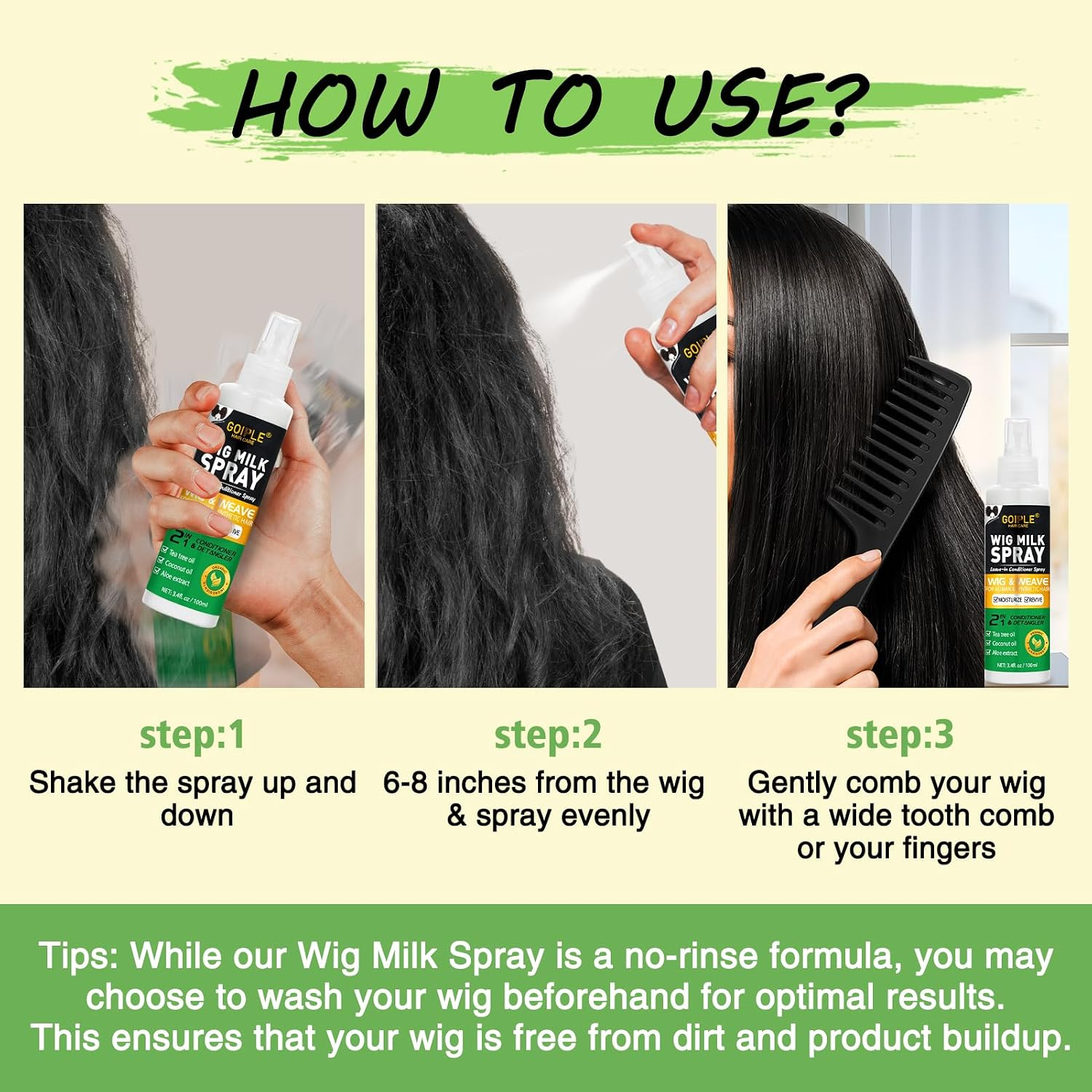 2PCS Wig Milk Spray for Synthetic Hair, Leave-In Conditioner Wig Detangler Spray