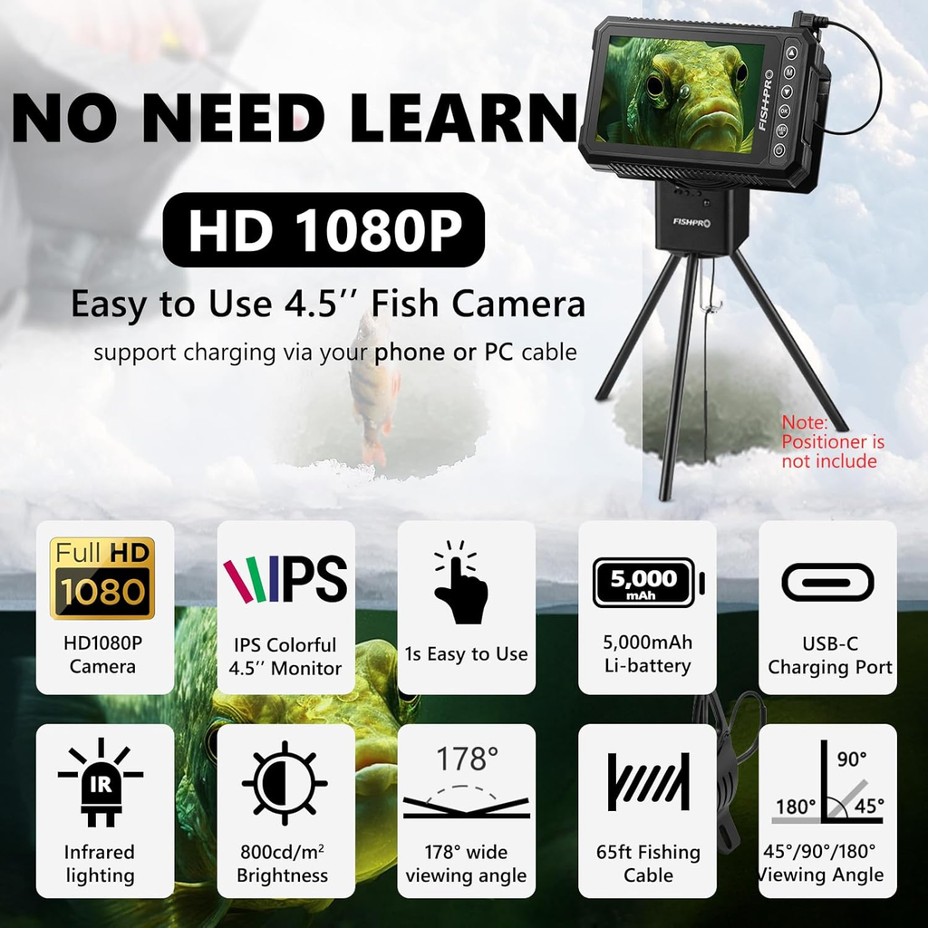 [® 2026 Upgrade] 4.5'' True HD 1080P Underwater Fishing Camera (Plug & Play) - I
