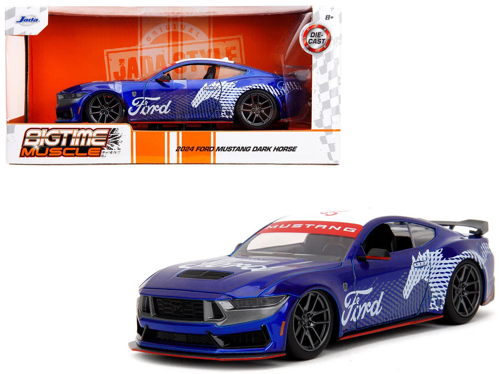 2024 Ford Mustang Dark Horse Candy Blue with White Top and "Mustang Horse Graphi