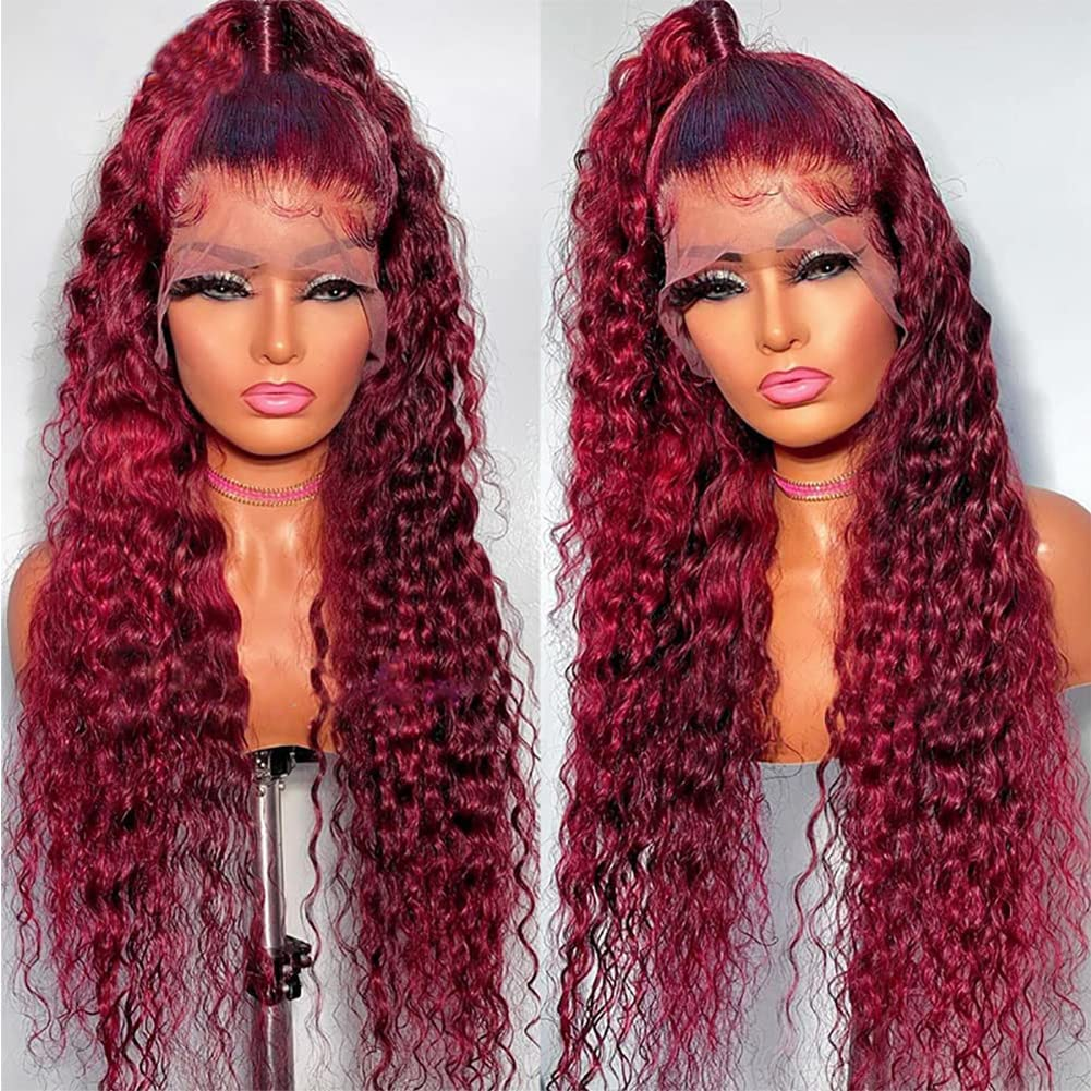 99J Burgundy Wig Human Hair 13X6 Deep Wave Lace Front Wigs Human Hair 180 Densit