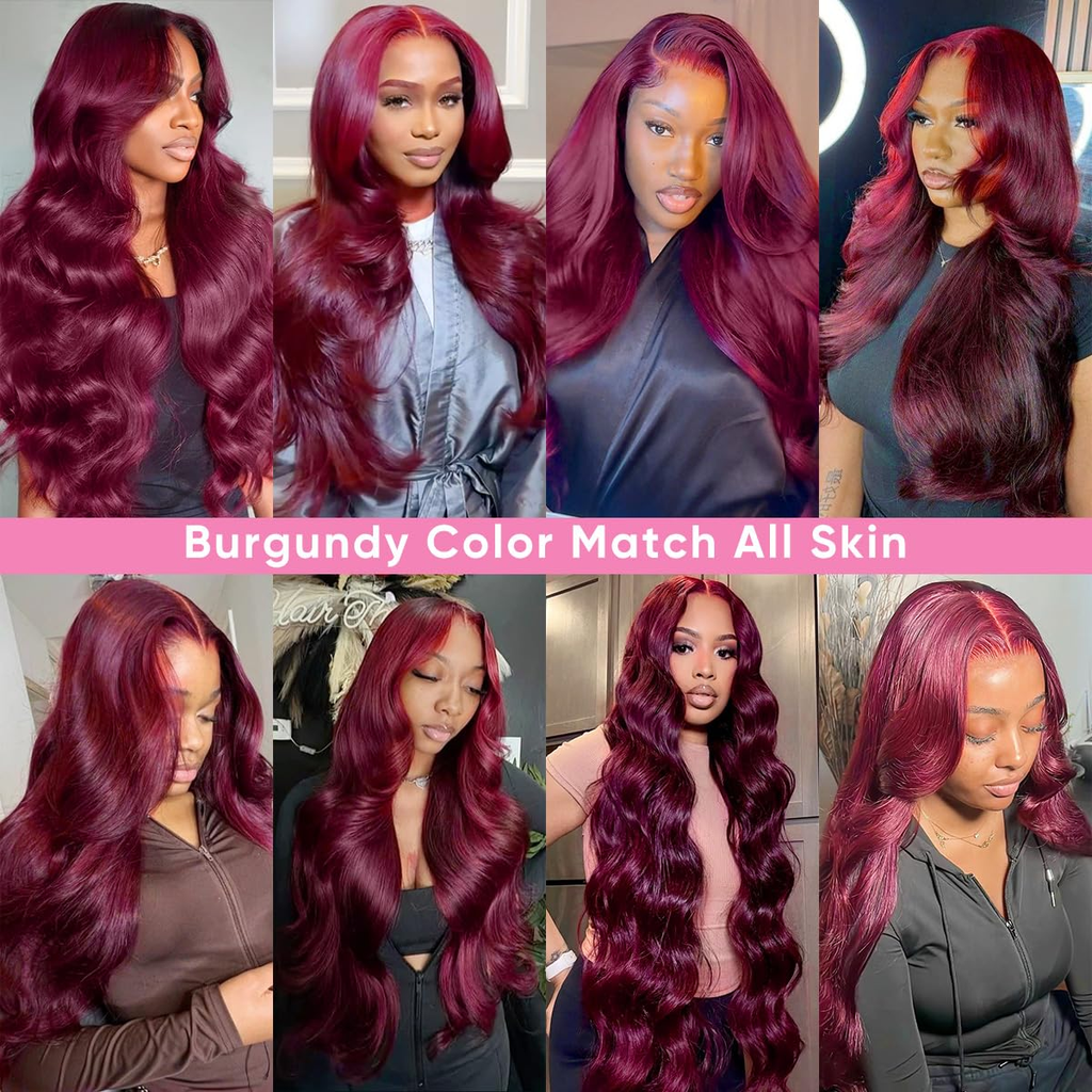 99J Burgundy 13X6 Body Wave Lace Front Wigs Human Hair Preplucked for Women | Re