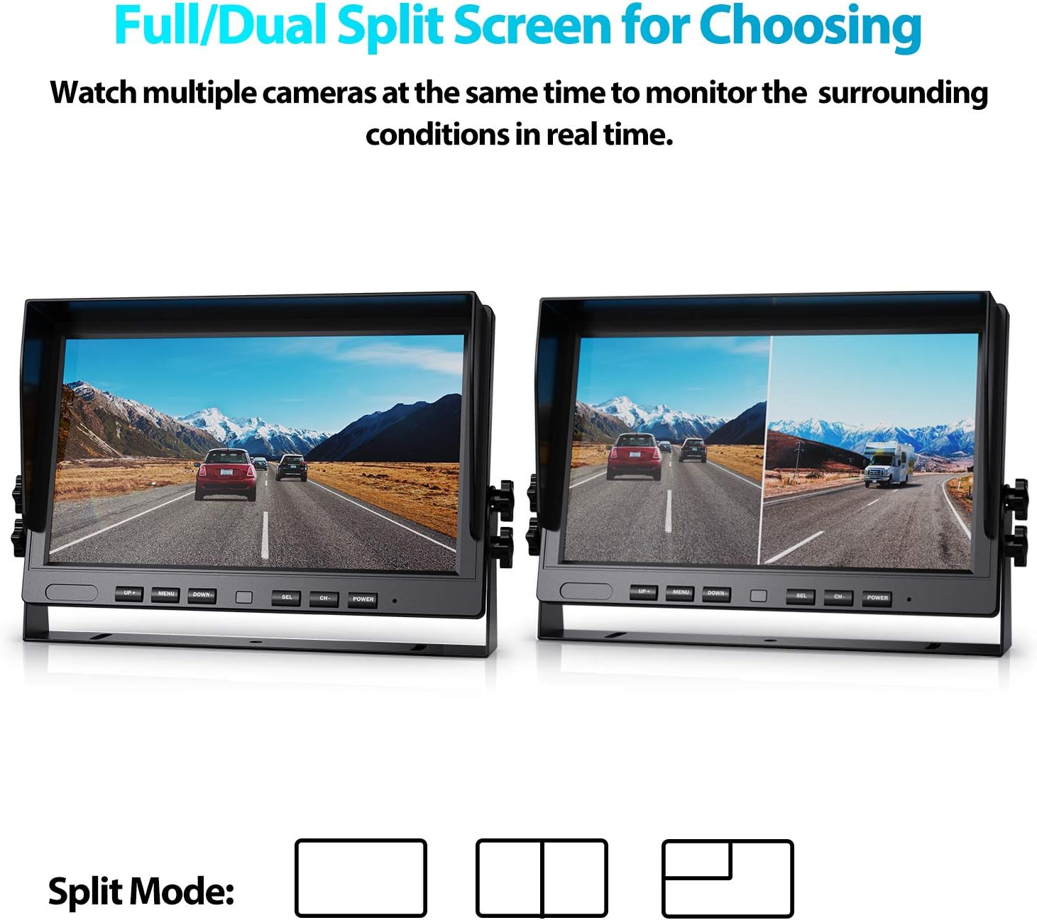 10" HD 1080P Wired Backup Camera with 10" Dual Split Screen Monitor | IP69 Water