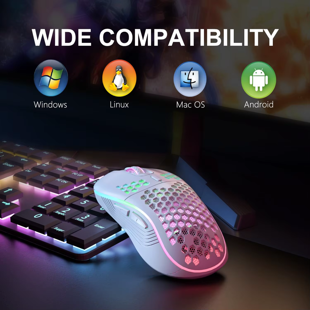 2.4G Wireless Mouse with RGB Backlit 6-Button 3-Speed DPI Type C Rechargeable Er
