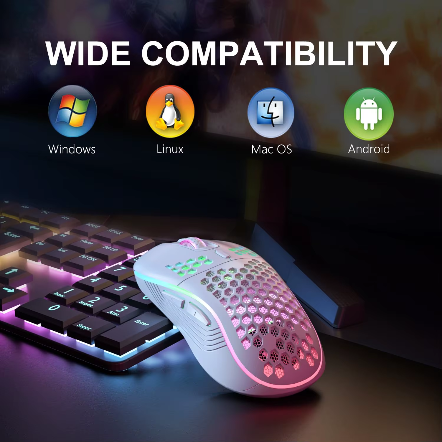 2.4G Wireless Mouse with RGB Backlit 6-Button 3-Speed DPI Type C Rechargeable Er