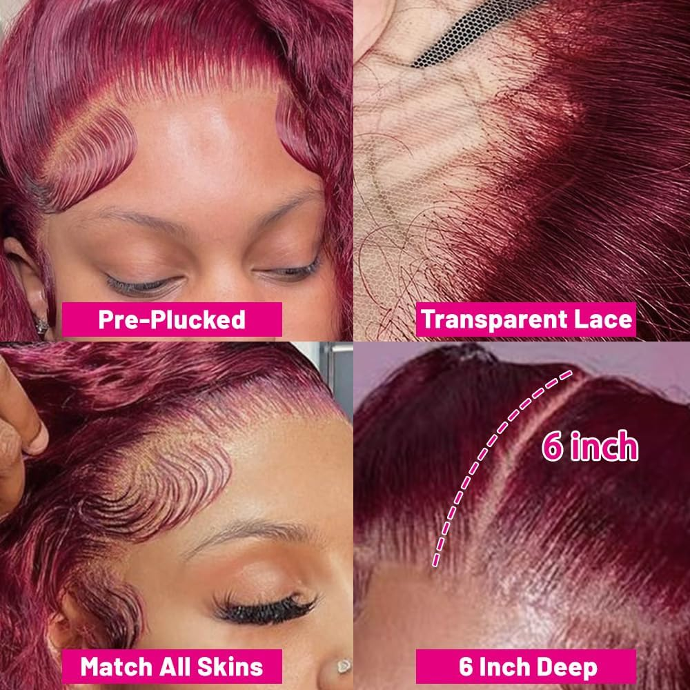 99J Burgundy Wig Human Hair 13X6 Deep Wave Lace Front Wigs Human Hair 180 Densit