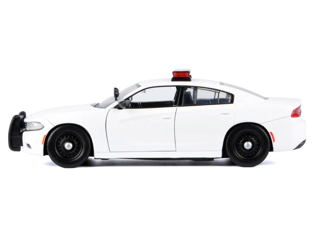 2023 Dodge Charger Pursuit Police Car Unmarked White with Flashing Light Bar Fro