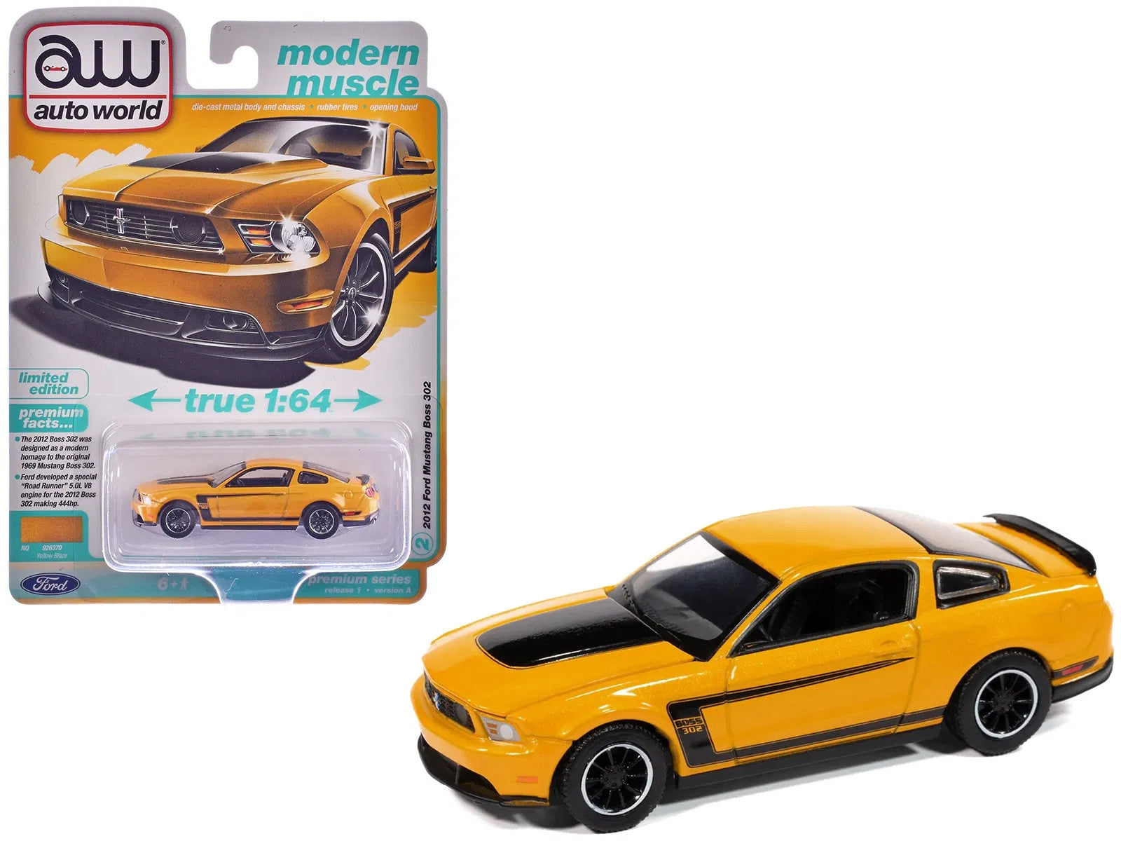 2012 Ford Mustang Boss 302 Yellow Blaze with Black Accents "Modern Muscle" Serie