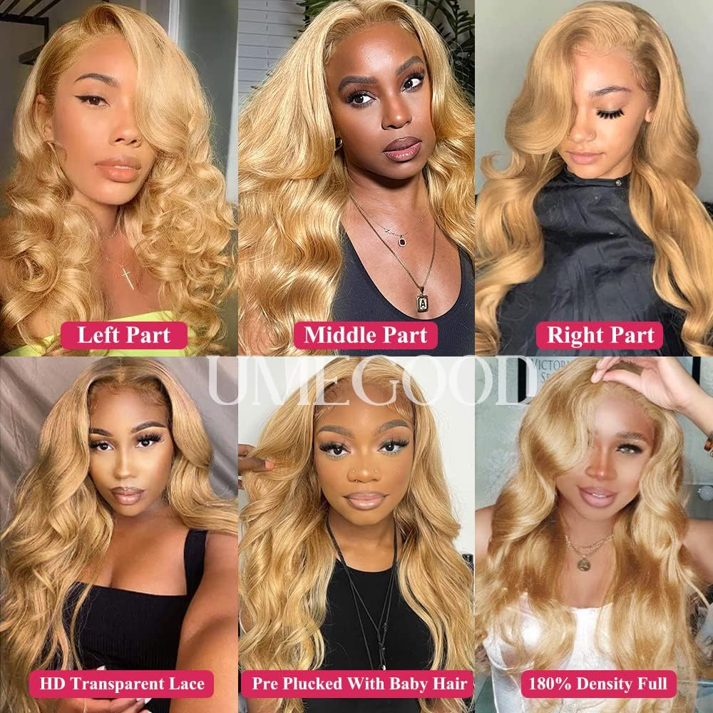 250% Density 30Inch Honey Blonde Wig Human Hair 13X6 HD Transparent Lace Front W