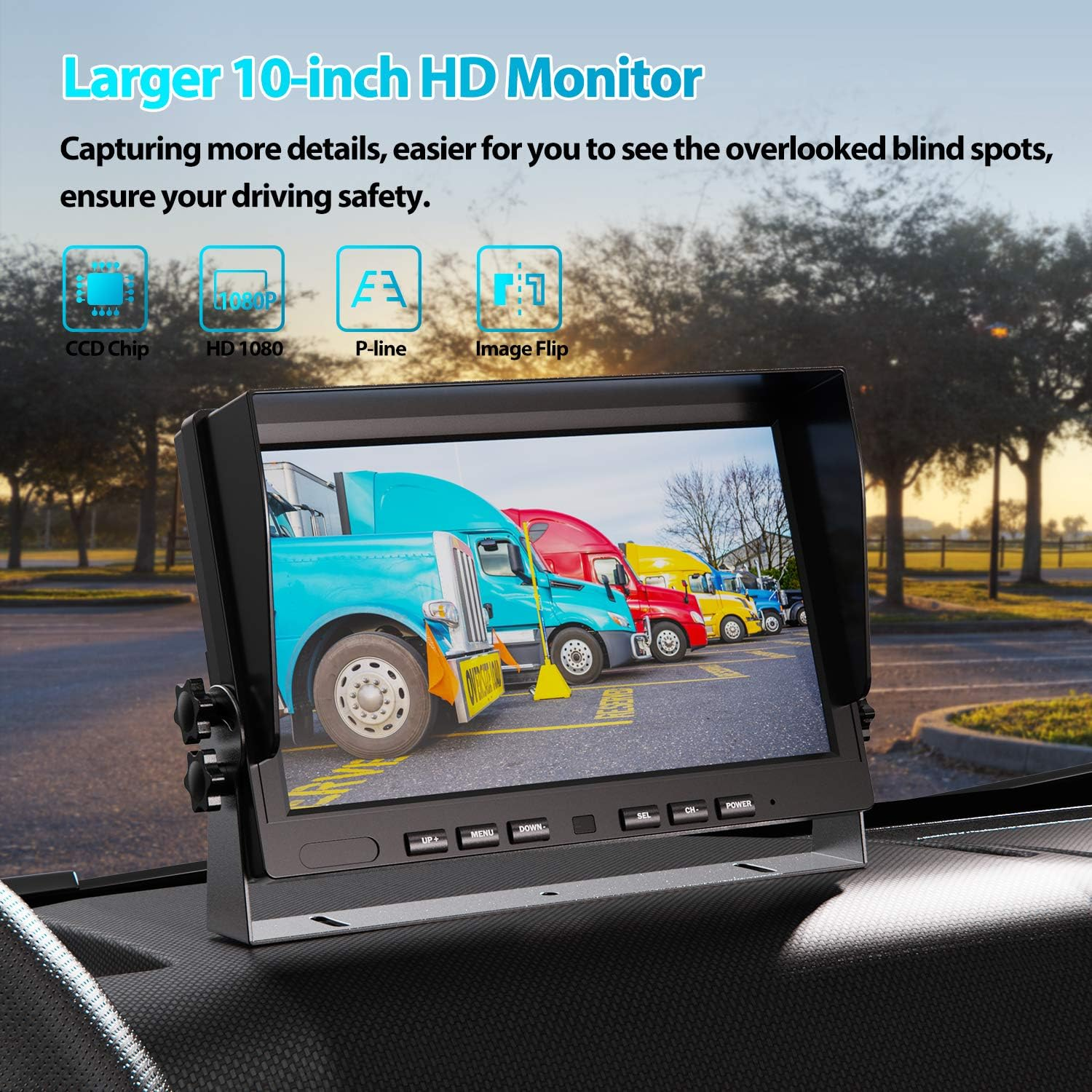 10" HD 1080P Wired Backup Camera with 10" Dual Split Screen Monitor | IP69 Water