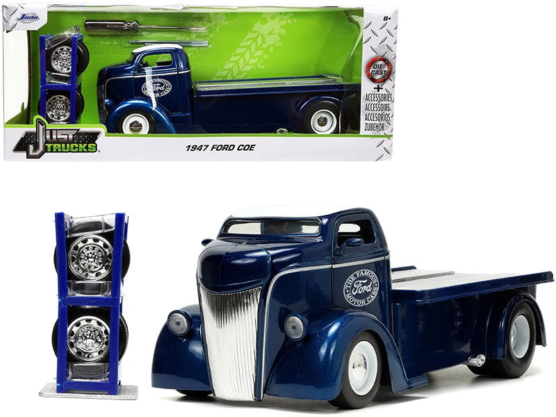 1947 Ford COE Flatbed Truck Dark Blue Metallic with White Top "The Famous Motor