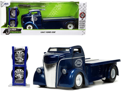 1947 Ford COE Flatbed Truck Dark Blue Metallic with White Top "The Famous Motor