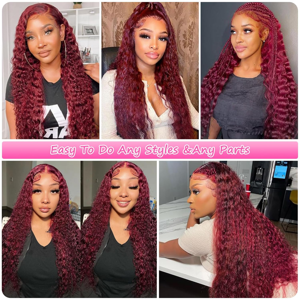 99J Burgundy Wig Human Hair 13X6 Deep Wave Lace Front Wigs Human Hair 180 Densit