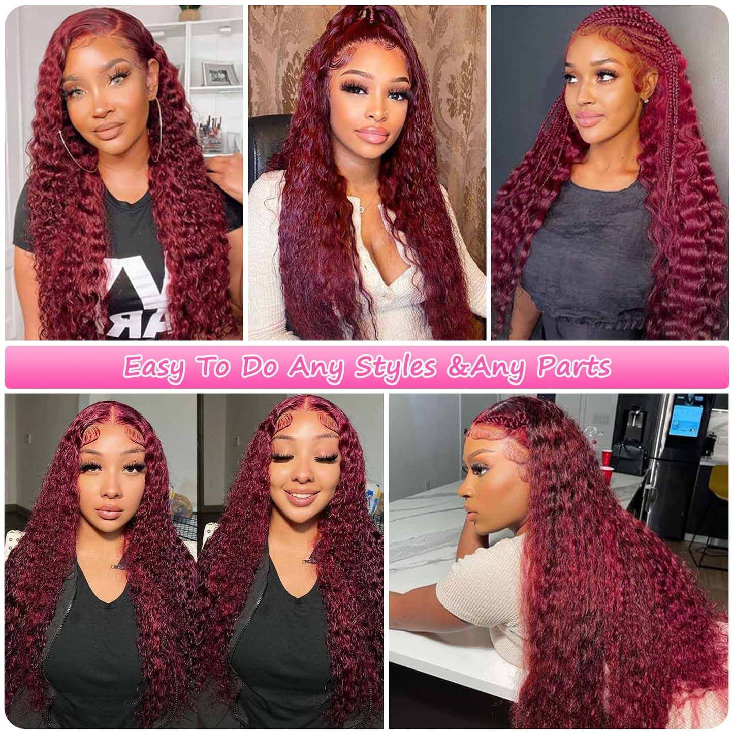99J Burgundy Wig Human Hair 13X6 Deep Wave Lace Front Wigs Human Hair 180 Densit