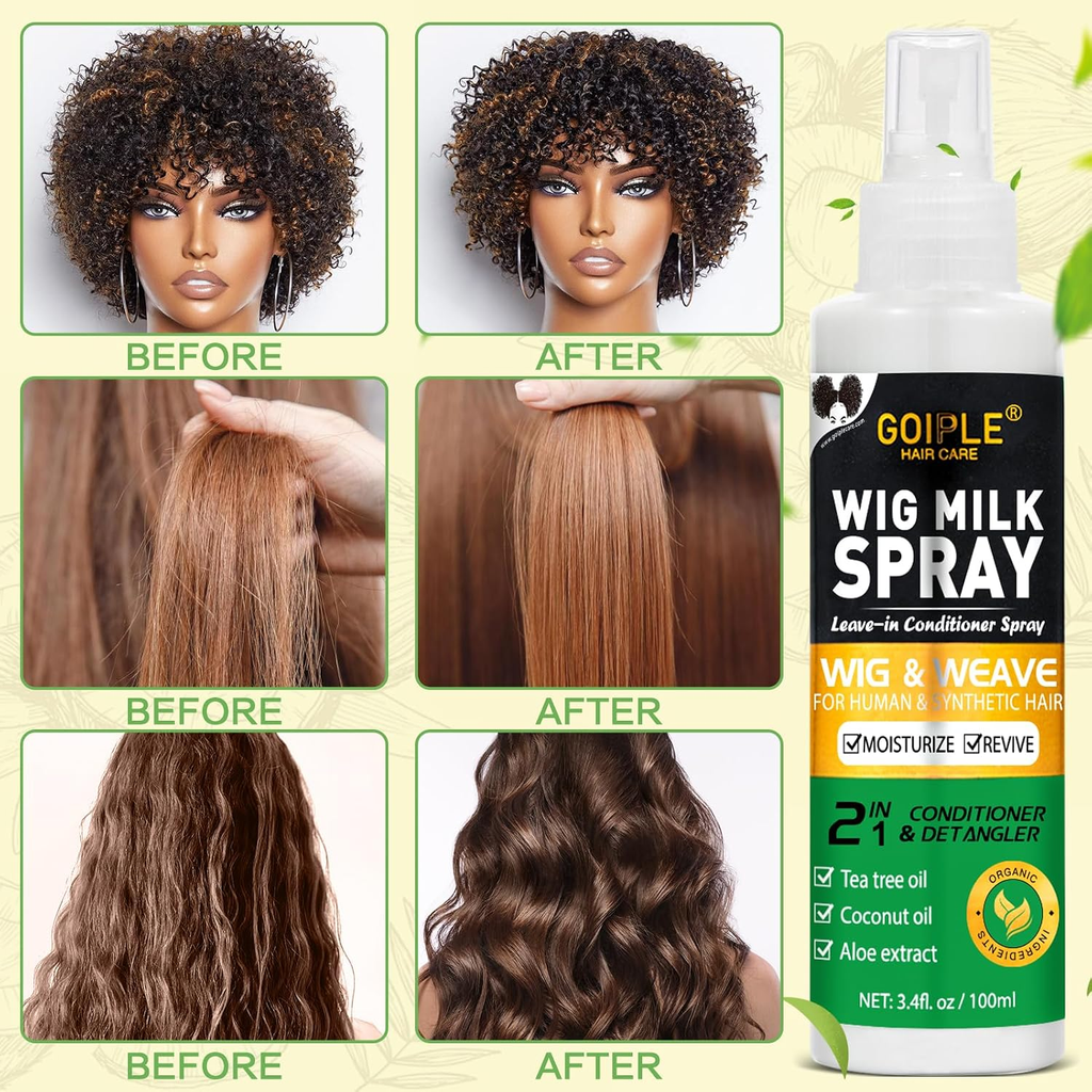 2PCS Wig Milk Spray for Synthetic Hair, Leave-In Conditioner Wig Detangler Spray