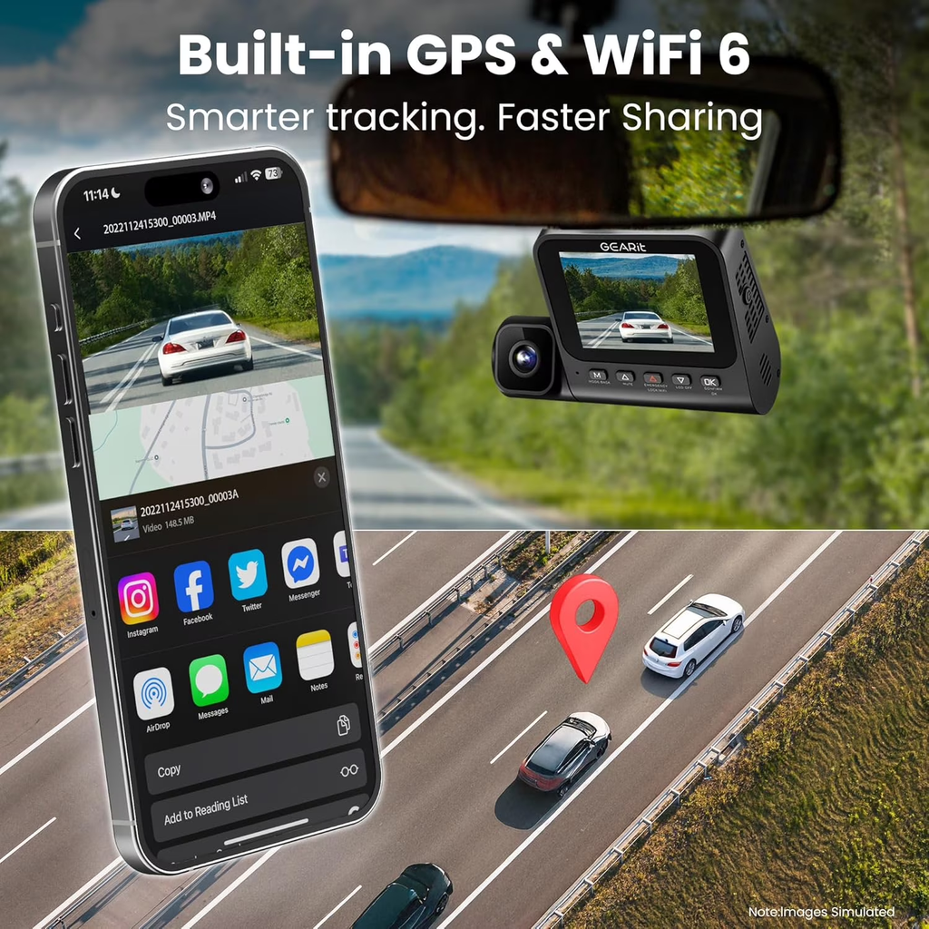 3-Channel Dash Cam Front and Rear with 4K Recording, Interior Cabin Camera, Nigh